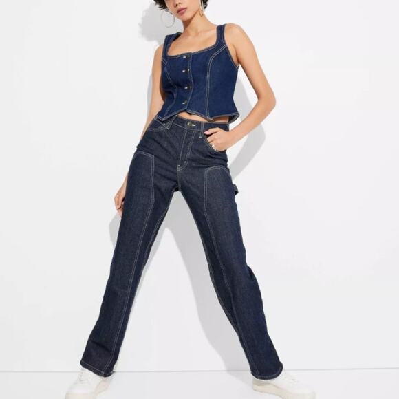 NEW Wild Fable High Rise Straight Leg Jeans Rigid Denim Dark Wash Womens Size 2 - Picture 1 of 12